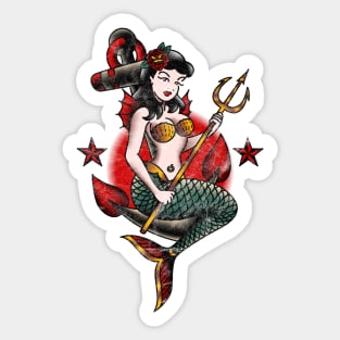 Distressed American Traditional Nautical Mermaid Sticker